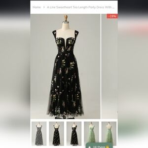 Black Floral Embroidered Maxi Dress with Sweetheart Neckline